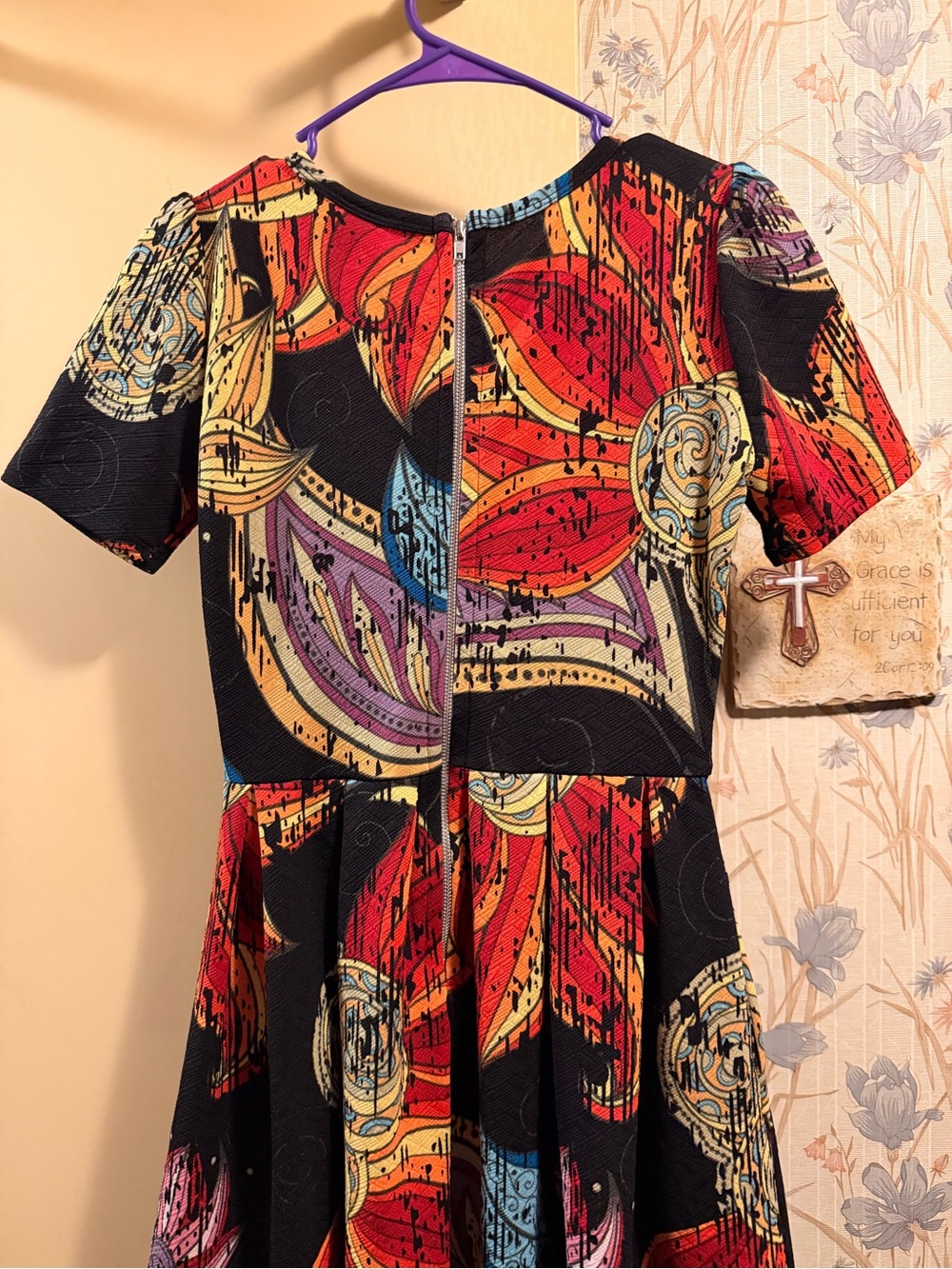 LuLaRoe Black Floral-Print Fit & Flare Dress with Red and Yellow Accents - Picture 5 of 6
